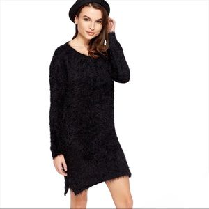 Black long sleeve fuzzy eyelash sweater dress